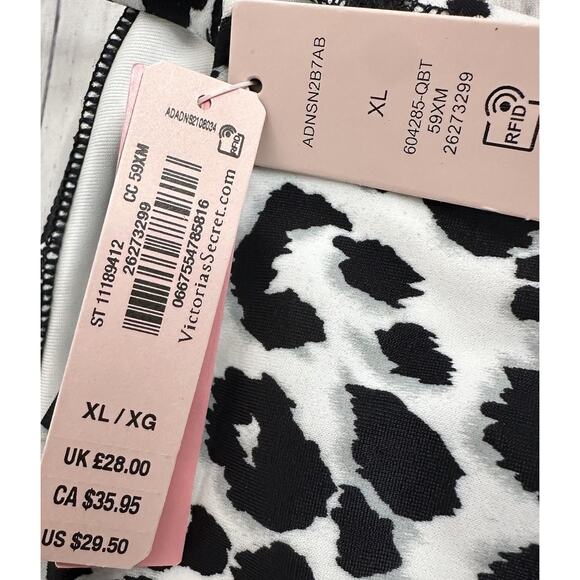 VICTORIA'S SECRET Swim Strappy Brazilian Bottom XL Black White Leopard New - Picture 6 of 6